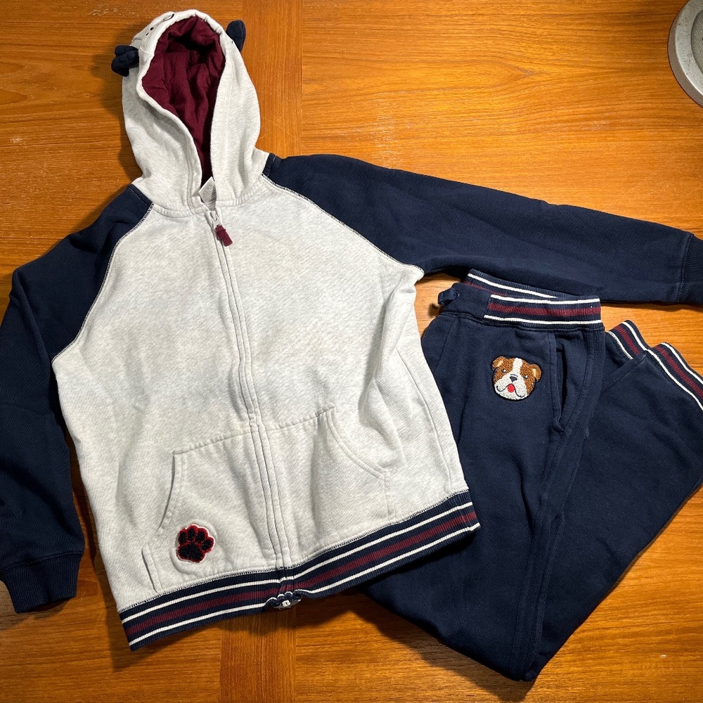 Gymboree Hoodie Jogger Set Dog Puppies Gray Navy Maroon 12